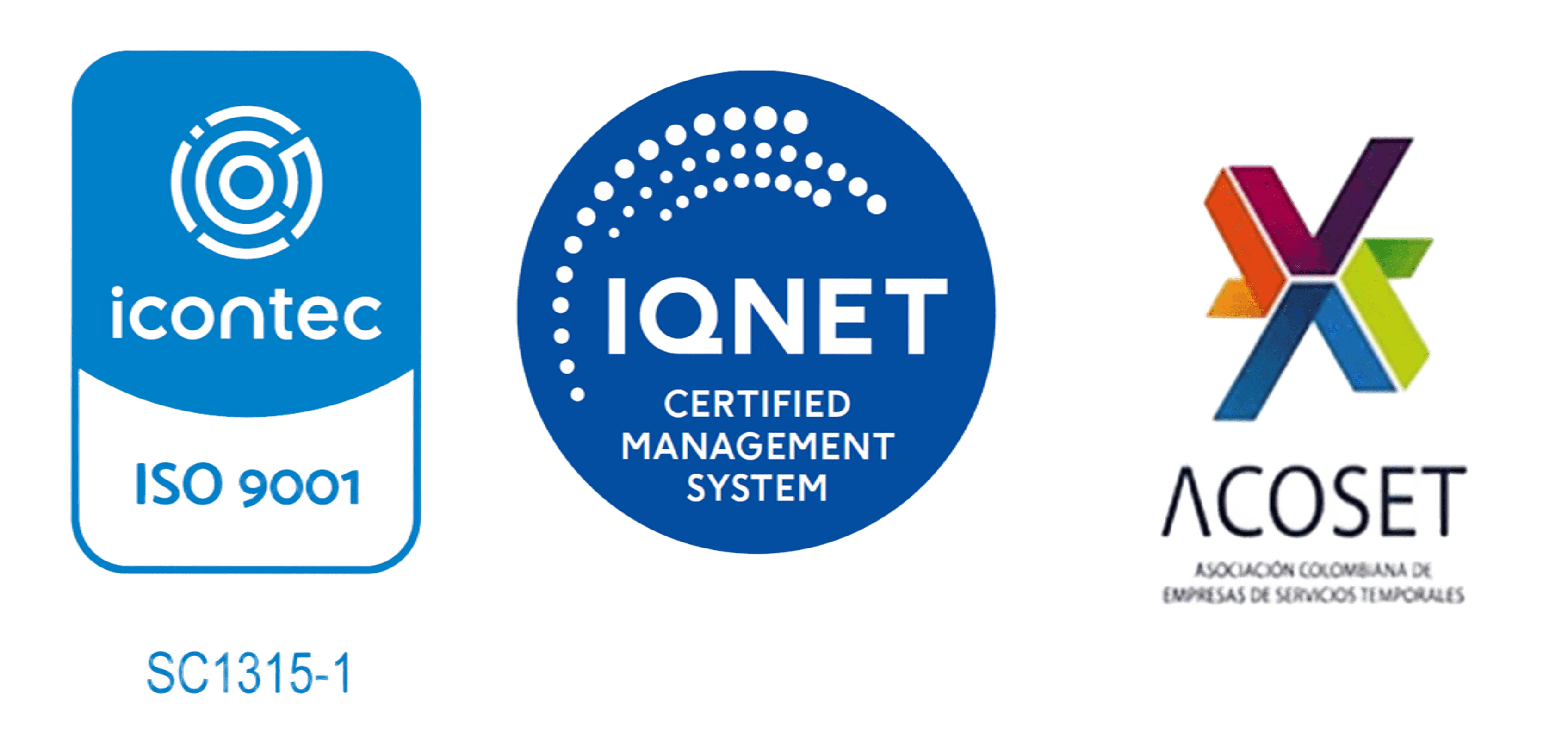 Certificaciones Atiempo: Icontec ISO 9001, IQNet, Acoset